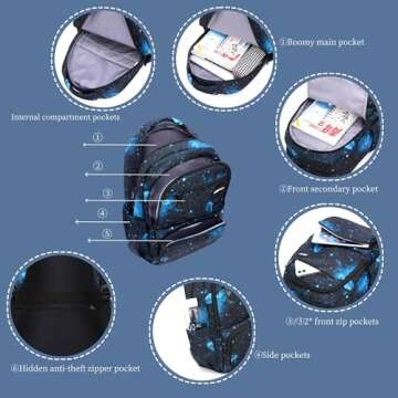 Kids Backpack for Boys Girls Elementary School Backpacks Boys Children Bookbags Primary Kindergarten Backpack Galaxy Black Blue