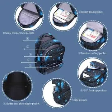 Kids Backpack for Boys Girls Elementary School Backpacks Boys Children Bookbags Primary Kindergarten Backpack Galaxy Black Blue