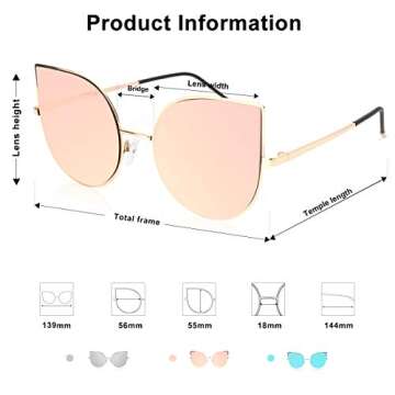 SOJOS Cat Eye Sunglasses with Stylish Pink Mirrored Lenses