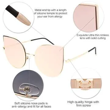SOJOS Cat Eye Sunglasses with Stylish Pink Mirrored Lenses
