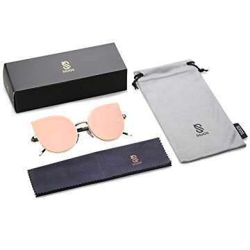 SOJOS Cat Eye Sunglasses with Stylish Pink Mirrored Lenses
