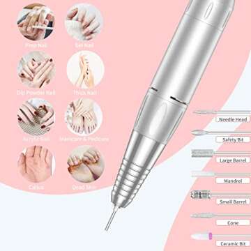 Portable Nail Drill Professional 35000 RPM, MOCOWIND Rechargeable Electric Nail File Machine E File ...