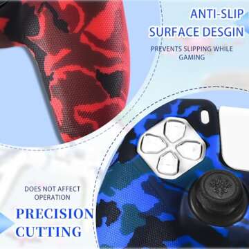 YoRHa Grip Texture Printing Silicone Cover Skin for PS5 Controller x 2(Camouflage Red+Blue) with Pro...