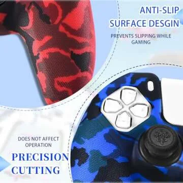 YoRHa Grip Texture Printing Silicone Cover Skin for PS5 Controller x 2(Camouflage Red+Blue) with Pro...