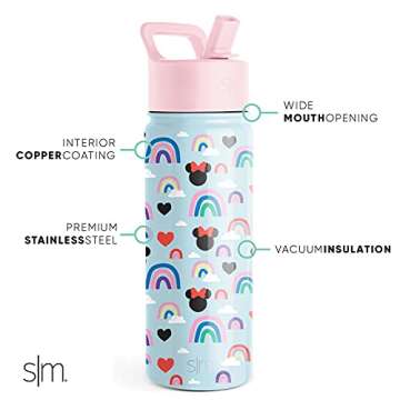 Simple Modern Disney Minnie Mouse Kids Water Bottle with Straw Lid - 18oz Insulated Cup for Girls, P...