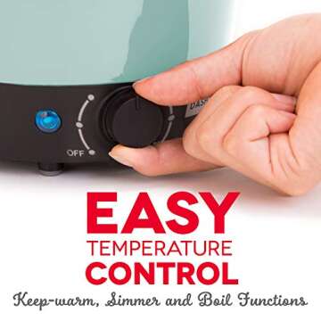 Dash DMC100AQ Express Electric Cooker Hot Pot with Temperature Control for Noodles, Rice, Pasta, Soups, Boiling Water & More, 1.2 L, Aqua