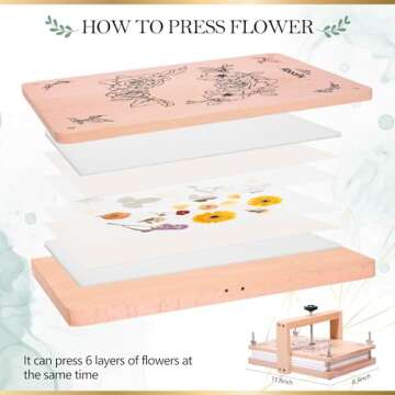 Aboofx Large Flower Press Kit, 6 Layers 11.8" x 8.3" Even Pressure Flower Pressing DIY Arts and Craft Kit for Adults, Dried Flower Plant Preservation Kit for Craft Lovers