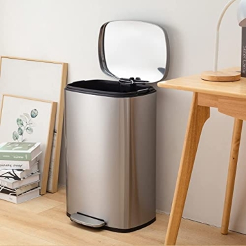 FDW 13 Gallon/50 L Garbage Can Kitchen Trash Can with Lid for Office Bedroom Bathroom Step Trash Bin Fingerprint-Proof Brushed Stainless Steel 13 Gallon / 50 Liter
