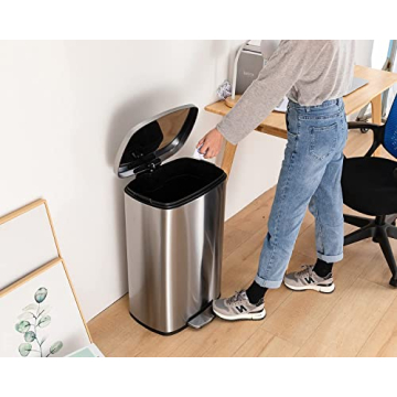 FDW 13 Gallon/50 L Garbage Can Kitchen Trash Can with Lid for Office Bedroom Bathroom Step Trash Bin Fingerprint-Proof Brushed Stainless Steel 13 Gallon / 50 Liter