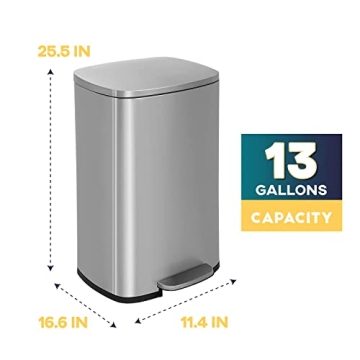 FDW 13 Gallon/50 L Garbage Can Kitchen Trash Can with Lid for Office Bedroom Bathroom Step Trash Bin Fingerprint-Proof Brushed Stainless Steel 13 Gallon / 50 Liter