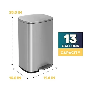 FDW 13 Gallon/50 L Garbage Can Kitchen Trash Can with Lid for Office Bedroom Bathroom Step Trash Bin Fingerprint-Proof Brushed Stainless Steel 13 Gallon / 50 Liter