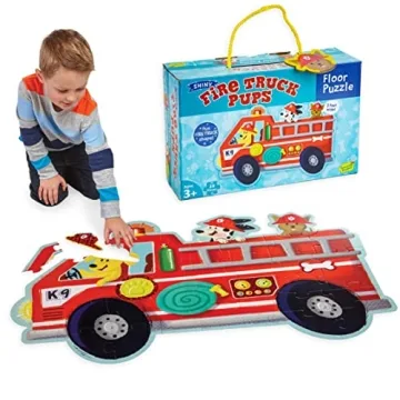 Peaceable Kingdom Shiny Fire Truck Pups Floor Puzzle – 39 Large Pieces