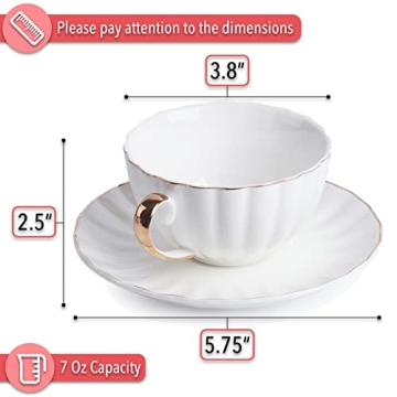 Elegant BTaT Tea Cups Set of 6 with Gold Trim
