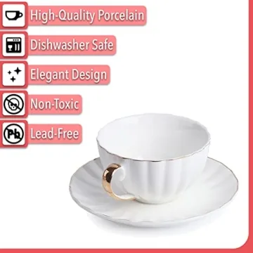 Elegant BTaT Tea Cups Set of 6 with Gold Trim