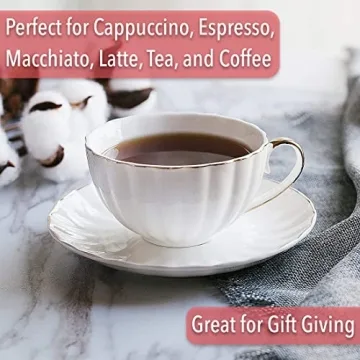 Elegant BTaT Tea Cups Set of 6 with Gold Trim