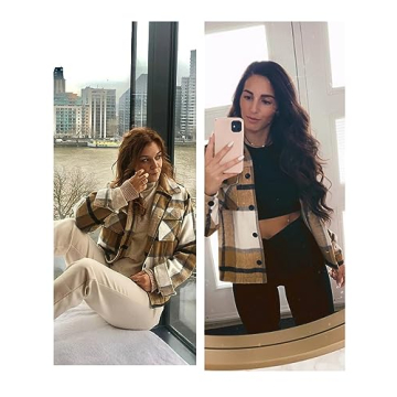 Stylish UANEO Women's Cropped Plaid Shacket for Fall