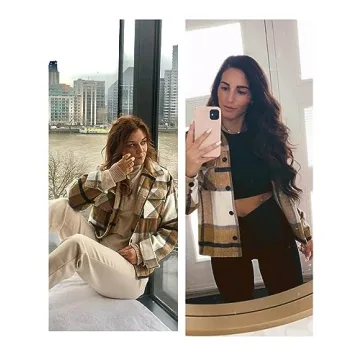 Stylish UANEO Women's Cropped Plaid Shacket for Fall