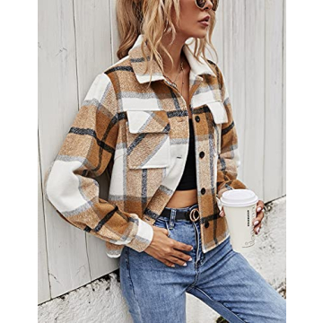 Stylish UANEO Women's Cropped Plaid Shacket for Fall