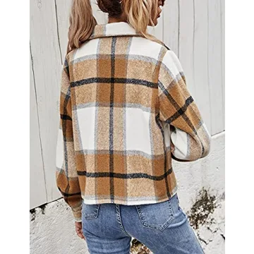 Stylish UANEO Women's Cropped Plaid Shacket for Fall