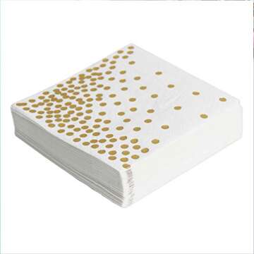 50 Pack Disposable Gold Foil Cocktail Napkins | Birthday Wedding Baby/Bridal Shower Celebration/Party/Event | Dessert/Cake table, 3-Ply, Unfolded 10" x 10", Folded 5" x 5"