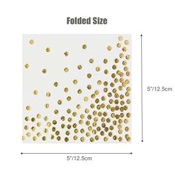 50 Pack Disposable Gold Foil Cocktail Napkins | Birthday Wedding Baby/Bridal Shower Celebration/Party/Event | Dessert/Cake table, 3-Ply, Unfolded 10" x 10", Folded 5" x 5"
