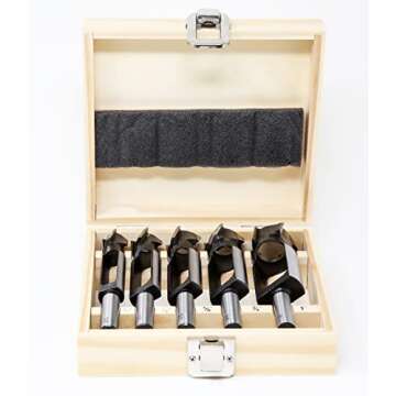 WEN DB051T 5-Piece Tenon and Deep Plug Cutter Drill Bit Set with Carrying Case