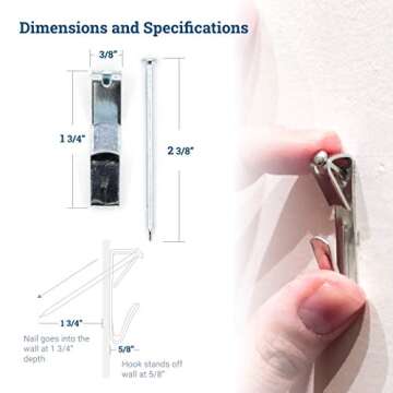 100 lb Picture Hangers for Drywall - Heavy Duty Mirror and Picture Hanger Hooks with Nails - Picture...