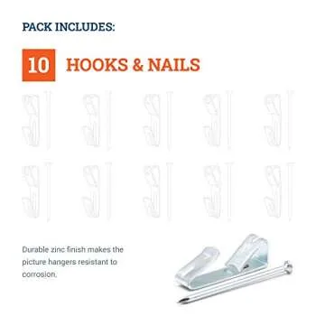 100 lb Picture Hangers for Drywall - Heavy Duty Mirror and Picture Hanger Hooks with Nails - Picture Frame Hanging Hardware 10 Pack