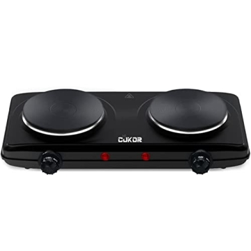 CUKOR Electric Hot Plate, Double Cast Iron 2 Burner, 1800W Countertop Burner, Dual Electric Stove Bu...