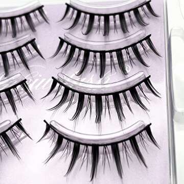 Manga Lashes, Black Band Anime Lashes 4 Pack, Spiky Anime False Eyelashes Natural Look, Japanese Lashes Looks Like Cluster Manga Lashes Individual, Reusable Cosplay Wispy Strip Eyelashes, Asian Lashes, Style B01 By Mikiwi