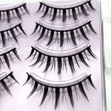 Manga Lashes, Black Band Anime Lashes 4 Pack, Spiky Anime False Eyelashes Natural Look, Japanese Lashes Looks Like Cluster Manga Lashes Individual, Reusable Cosplay Wispy Strip Eyelashes, Asian Lashes, Style B01 By Mikiwi