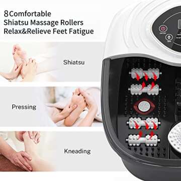RIGHTMELL Foot Spa,Foot Bath Massager with Tea Tree Oil Foot Soak with Epsom Salt - with Heat, Bubbles and Vibration,Red Light,Medicine Box Digital Temperature Control 8 Acupressure Massage Points