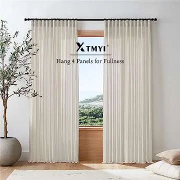 XTMYI Beige Curtains 108 Inches Long for Living Room 2 Panels Linen Back Tab Greige Curtain for Dining Room,50x108 Inch Length