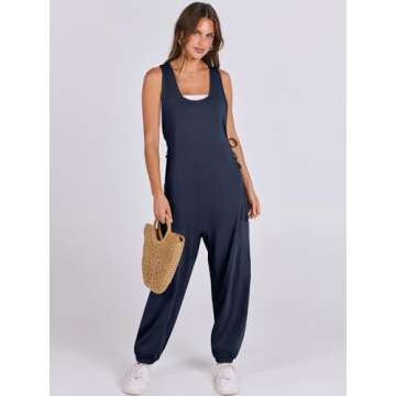 ANRABESS Women Overalls Jumpsuits Loose Casual Dressy Sleeveless Baggy Harem Pants Romper Jumpers 2025 Trendy Summer Outfits Navy Blue Small