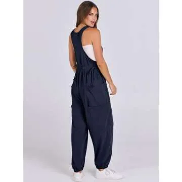 ANRABESS Women Overalls Jumpsuits Loose Casual Dressy Sleeveless Baggy Harem Pants Romper Jumpers 2025 Trendy Summer Outfits Navy Blue Small