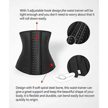 YIANNA Latex Long Torso Waist Trainer for Women Tummy Control Underbust Waist Cincher Corset Sport Girdle Body Shaper, Size M (Black)