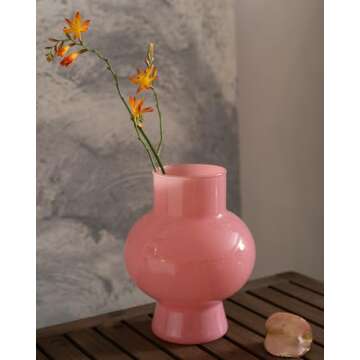 MOLIMAO Lantern Shaped Pink Glass Vase for Modern Decor