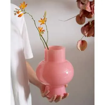 MOLIMAO Lantern Shaped Pink Glass Vase for Modern Decor