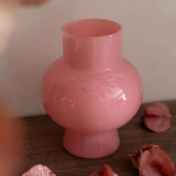 MOLIMAO Lantern Shaped Pink Glass Vase for Modern Decor