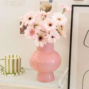 MOLIMAO Lantern Shaped Pink Glass Vase for Modern Decor