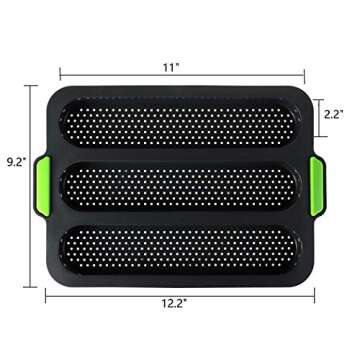 TOPZEA Set of 2 Silicone Baguette Pan, Nonstick French Bread Bake Mold, 8 Gutter Perforated Ham Burg...