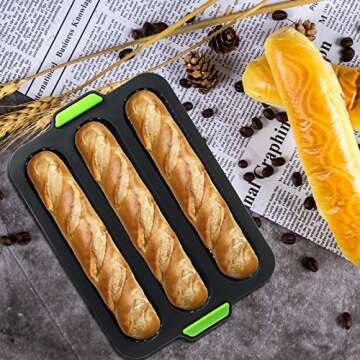 TOPZEA Set of 2 Silicone Baguette Pan, Nonstick French Bread Bake Mold, 8 Gutter Perforated Ham Burger Buns Sandwich Rolls Pans, 3 Wave Long Loaf Toast Mold Baking Tray for Oven Baker