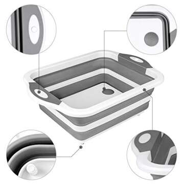 QiMH Collapsible Cutting Board, 8L Foldable Space Saving Multi-function Kitchen Dish Tub and Camping Sink, Washing and Draining Veggies Fruits Storage Basket for Picnic, BBQ Food Prep and Camping