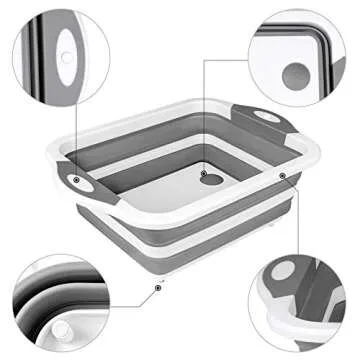 QiMH Collapsible Cutting Board, 8L Foldable Space Saving Multi-function Kitchen Dish Tub and Camping Sink, Washing and Draining Veggies Fruits Storage Basket for Picnic, BBQ Food Prep and Camping