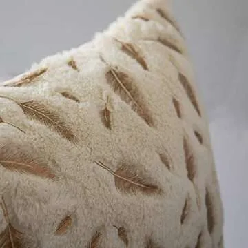 OMMATO Throw Pillows Covers 18 x 18,Set of 2 White Fur with Gold Leaves Soft Throw Pillows for Couch Bed,Accent Home Decorative Square Cushions Cases Shams Pillowcases Farmhouse,45 x 45 CM