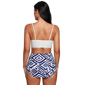 Ruffle Vintage High Waist Bikini Strappy Push Up Beige Plaid Beachwear BgTPB4