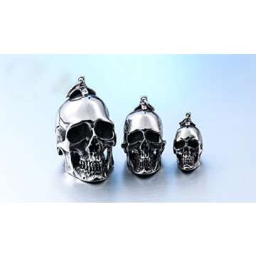 PAURO Men's Stainless Steel Gothic Biker Skull Pendant Necklace Punk Rock Silver Black Vintage Mediu...