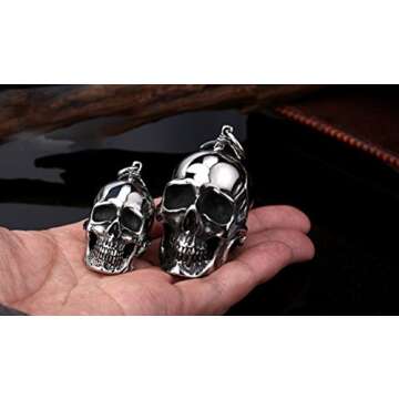 PAURO Men's Stainless Steel Gothic Biker Skull Pendant Necklace Punk Rock Silver Black Vintage Medium