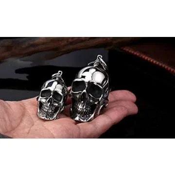 PAURO Men's Stainless Steel Gothic Biker Skull Pendant Necklace Punk Rock Silver Black Vintage Medium