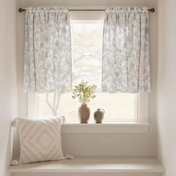 jinchan Floral Kitchen Curtains for Windows 24 Inch Gray Linen Tier Farmhouse Cafe Curtains Country ...